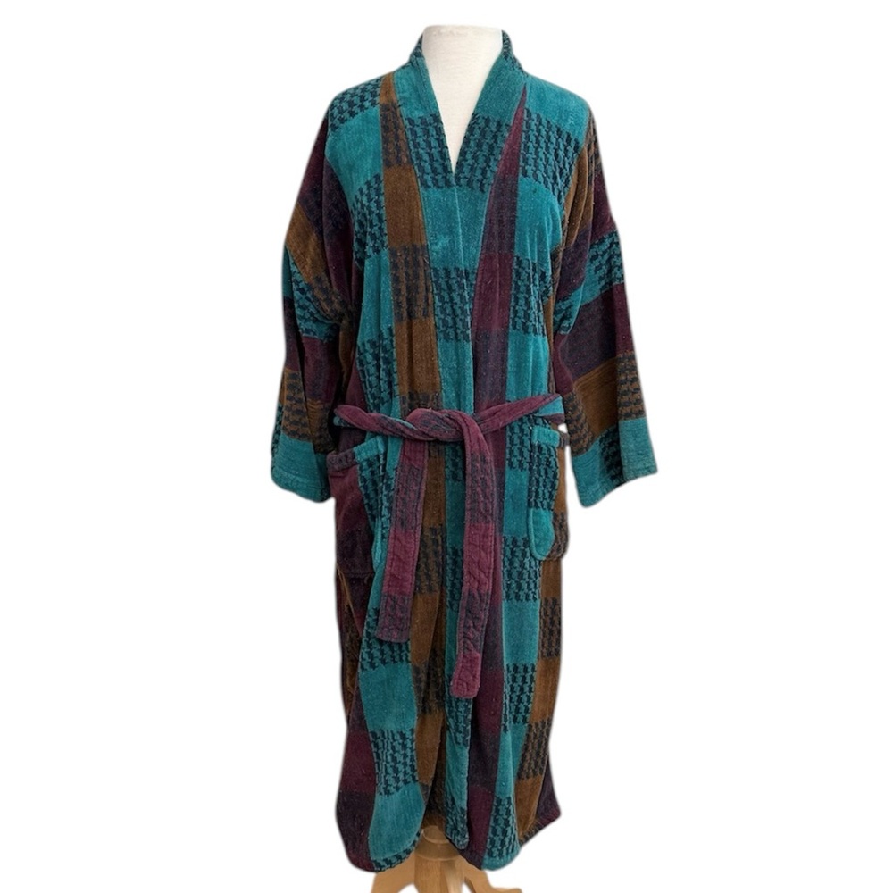 Bill Blass Vintage Robe Terrycloth Colorful Southwest 90s OS